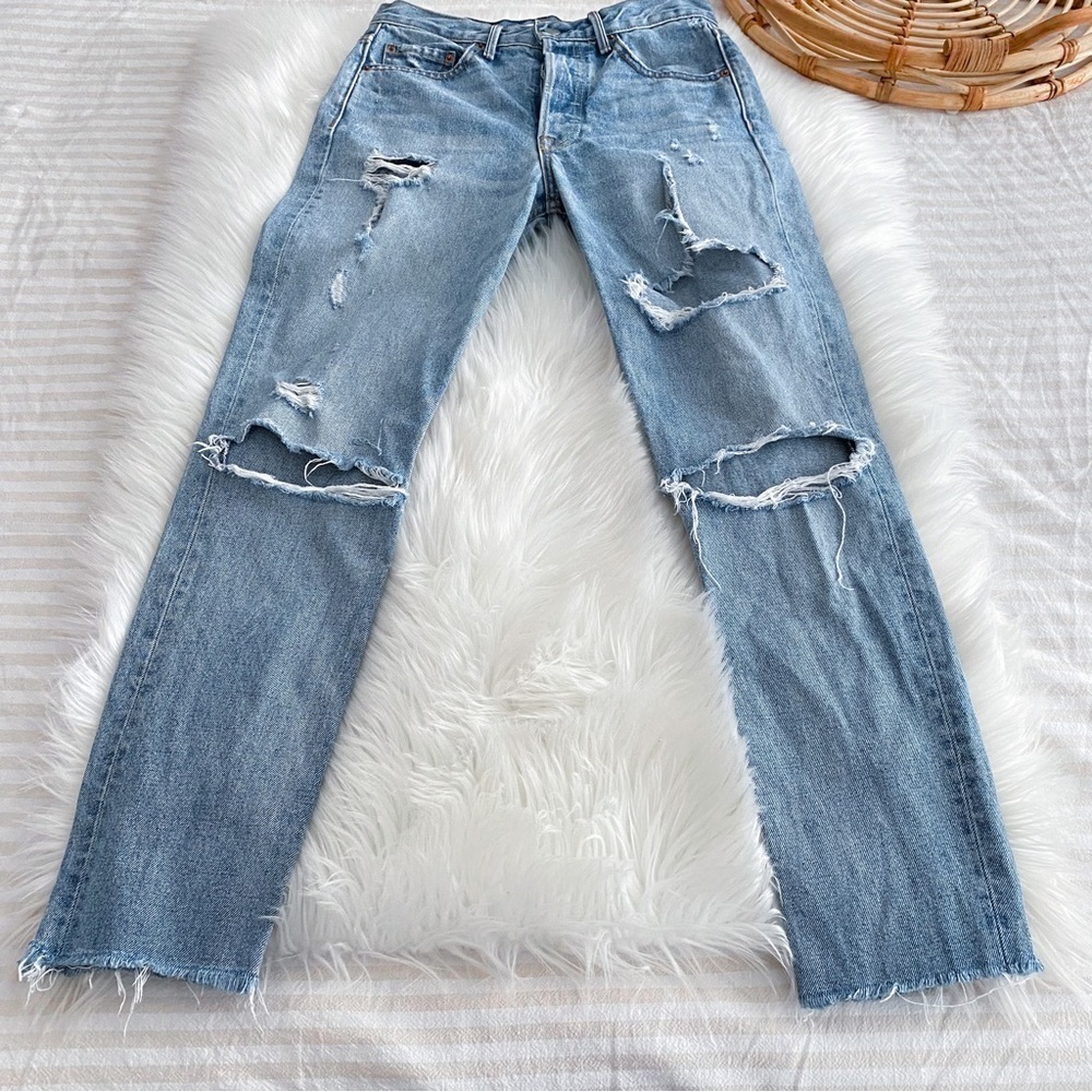 GRLFRND Karolina High-Rise Slashed Jeans A Little More Love Distressed Raw Hem - Picture 6 of 16